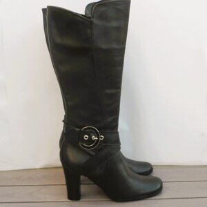 Black high heel genuine leather Italian boots - size 8 NEW